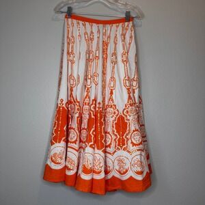 ANITSA Paris‎ Circle Skirt XS 24" Waist Orange White Boho Print Sequins Gypsy